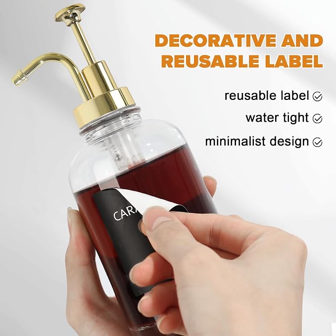 Coffee Syrup Dispenser,Syrup Dispenser for Coffee Bar，Syrup Bottles with Pump，16.9 Fl Oz Glass Honey Bottle for Coffee Bar，3 Pack，Gold