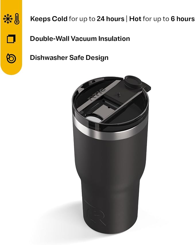 RTIC 30oz Essential Tumbler with Lid, Ceramic Lined, Black | Insulated, Stainless Steel Metal, Portable Travel Cup for Hot and Cold Drinks, Coffee, Car, Camping and Travel