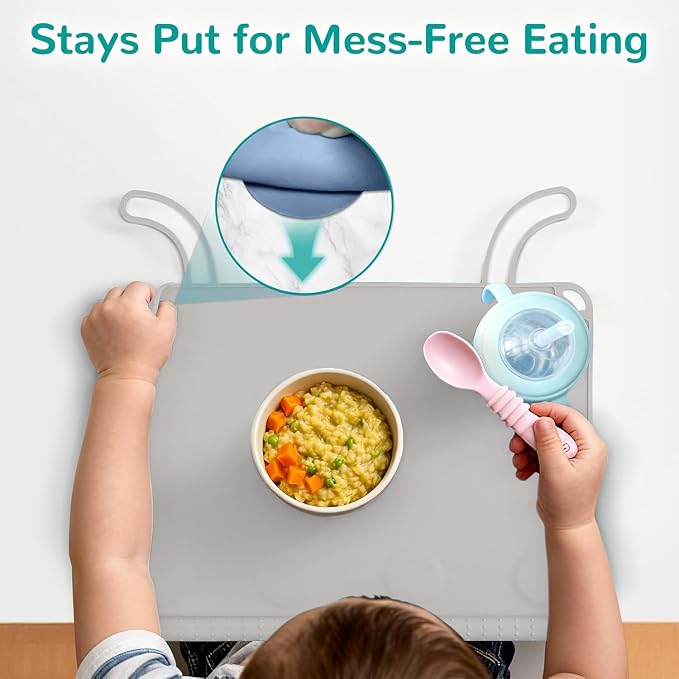 Silicone Placemat for Baby Self-Eating: Dishwasher Safe & Non-Slip for Dining Table - Table Mat for Baby 8-18 Months