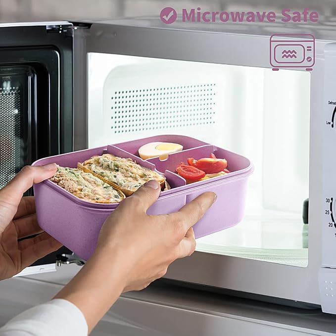 MISS BIG® Large Bento Lunch Box for Adults, 1900ml, 3 Compartments, Purple | Purple 1900ml adult lunch box for office meals, work lunch, meal prep, food storage, picnic, and travel.