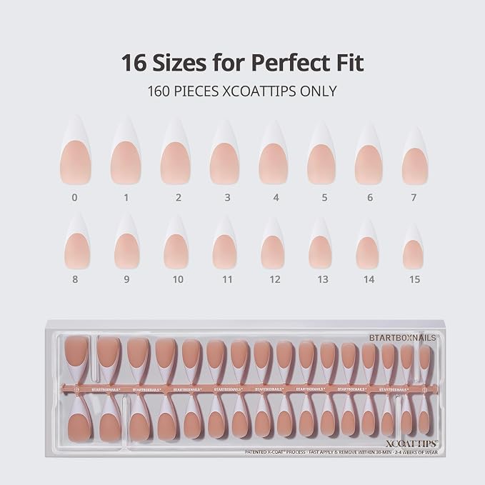 BTArtboxnails XCOATTIPS White French Tip Press On Nails, L Stiletto, Peach | Lamp-Curable, 4-Week Wear, Natural Nail Look, Salon Quality Value at Home, Easy-to-Apply for Beginners, 160ct Nail Tips Only