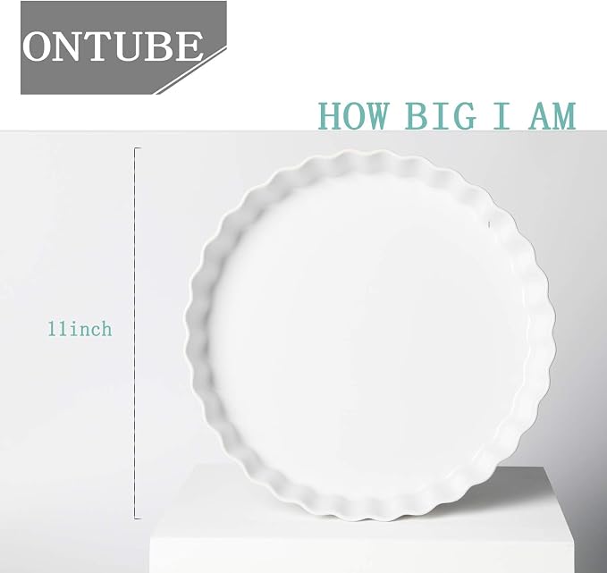 Ceramic Pie Pans, White, 11 Inches | Quiche Pans, 1 Piece