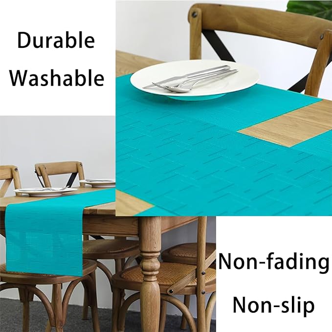 PIGCHCY Placemats Set of 8 Washable Durable Place Mats Vinyl Heat Resistant Non-Slip Table Mats Indoor Outdoor (Turquoise)