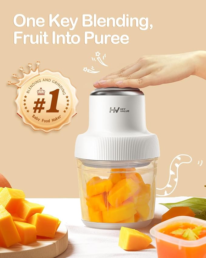 HEYVALUE 20 Oz Glass Baby Food Maker with Silicone Spoons, Spatula, Grey | One-Touch Blending, Baby & Pet Large Food Processor Set, Feeding Every Stage, Effortless Cleaning, Dishwasher Safe, BPA-Free