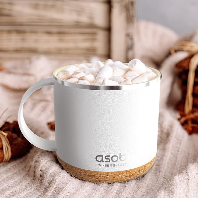 asobu Ultimate Ceramic Travel Mug, 16oz Insulated Stainless Steel Coffee Cup with Handle & Splash-Resistant Lid, Ceramic Lined for Pure Taste, BPA-Free, Double-Wall Vacuum with Built-In Coaster