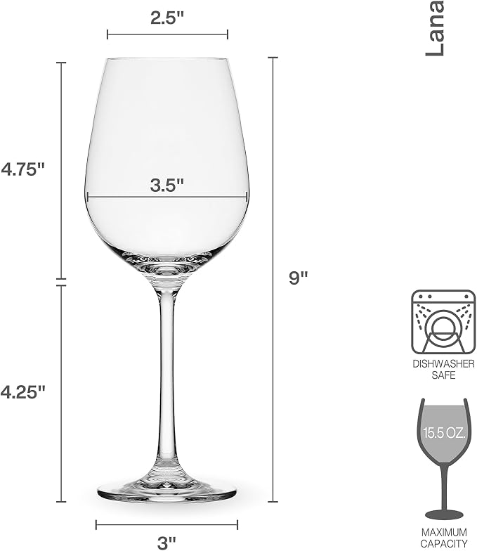 Mikasa Lana White Wine Glasses, Set of 4, 8.25 Ounce, Clear