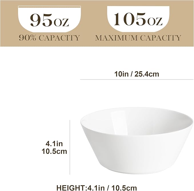 MALACASA 105 OZ Large Serving Bowls Ceramic Salad Soup Bowls Set of 2 | Deep Bowls for Kitchen, Family & Entertaining Salad, Soup, Pho, Fruit, Microwave & Dishwasher Safe, Series REGULAR