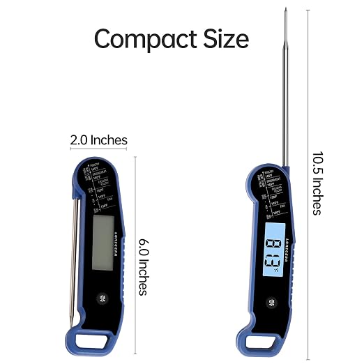 Lonicera Instant-Read Meat Thermometer, 1-Second, IP67 Waterproof, Blue | Thermocouple sensor delivers readings in 1 second with ±0.9°F accuracy, plus IP67 waterproofing, auto-rotate and wake