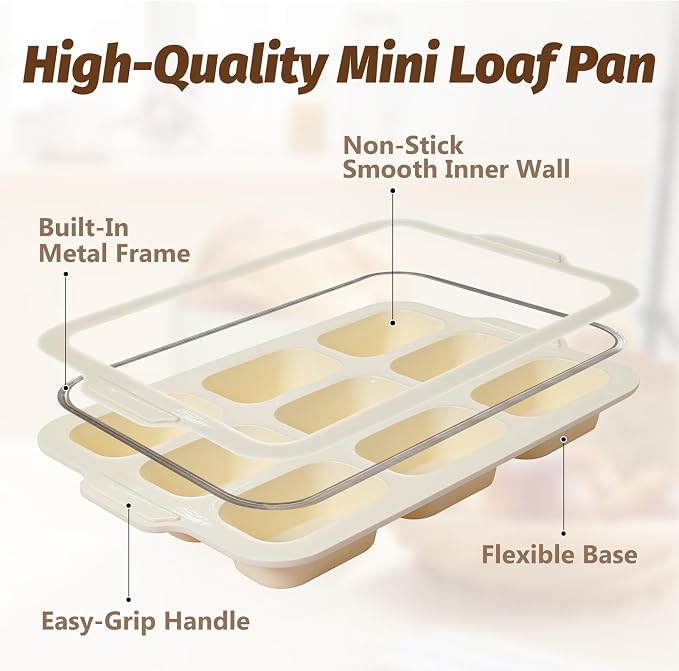 Silicone Bread Loaf Pan Set: 9.5 x 5 Inch Loaf Mold with Metal Frame | Nonstick Mini Bread Pan for Homemade - for Baking Banana Rye Cornbread Meatloaf Oven - Brownie Tray for Home Baker Toeusog