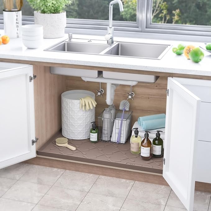 Waterproof Under Sink Mat Silicone 28"x19", Kitchen Cabinet Liner | BPA-Free Silicone Mat with Raised Lip Protects Cabinets from Leaks, Versatile Home Organizer for Bathroom, Pets, Boots, Floor