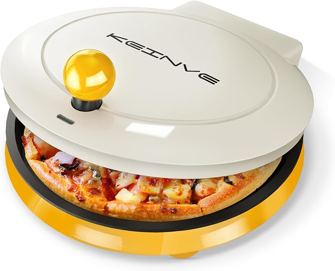 KEINVE 1000W Pizza Maker, 2-in-1 Indoor Griddle and Pizza Cooker, 8.5" 180° Open Nonstick Plate for Quesadilla, Panini, Crepe and More | 8.5" Pizza Cooker, 180° Open Nonstick Plate for Quesadilla, Panini, Crepe and More