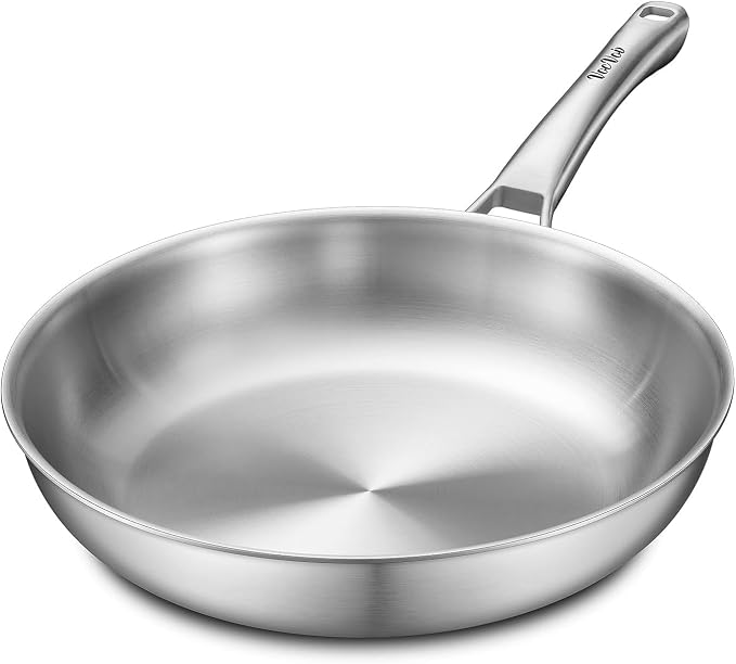 VocVoi Stainless Steel Pan, 12 Inch Frying Pan, PFOA & PTFE Free, Non Toxic Skillet, Dishwasher & Oven Safe, Induction Compatible, Ceramic & Gas Cooktops