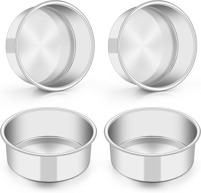 TeamFar 5 Inch Cake Pan Set of 4, Stainless Steel Small Layer Cake Pans Tin | Round Bakeware for Birthday Wedding Party, Non-Toxic & Healthy, Mirror Finish & Dishwasher Safe