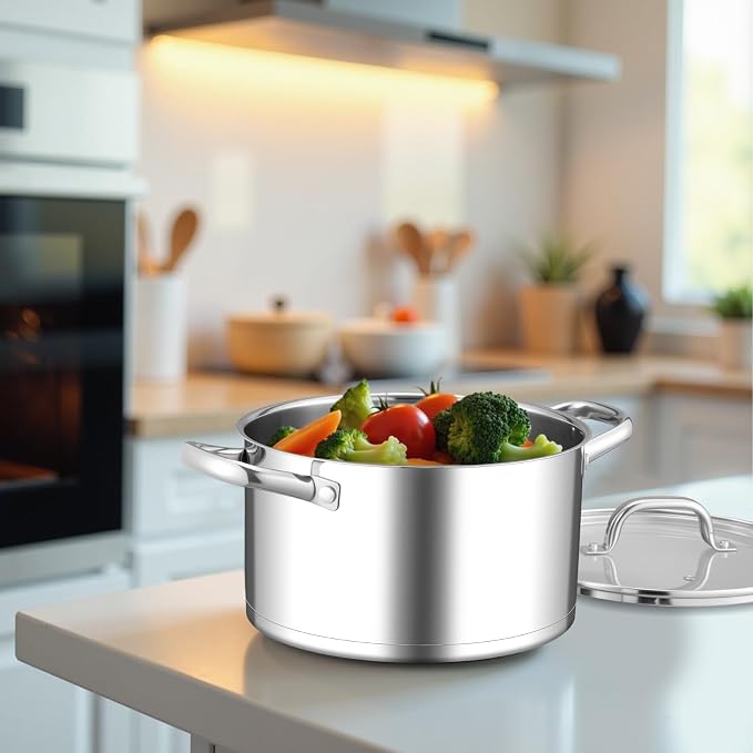 Leonyo 4 Qt Small Stock Pot with Visible Lid, Induction Cookware Soup Pot | 3-Ply Heat-conducting Bottom for All Stoves, Stewing & Boiling & Simmering