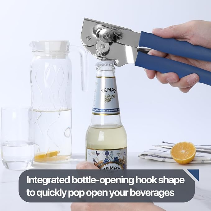 UHIYEE Commercial Can Opener Heavy Duty, Hand Crank for Large Cans, Blue | Manual Can Opener, High-Carbon Blade, Extra-Long Handle, Oversize Knob, Built-in Magnet & Bottle Opener, For #10 Cans