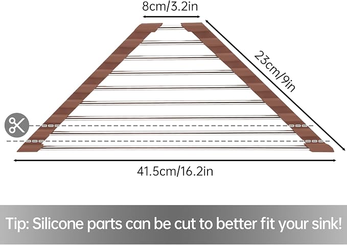 Tomorotec Triangle Roll-Up Dish Drying Rack for Sink Corner Small Foldable Stainless Steel Over The Sink Multipurpose Kitchen Drainer Caddy Trivet Rustproof Storage Shelf (Chocolate Brown) | BPA-Free Food-Grade Silicone Edges Foldable Waterproof Rustpr...