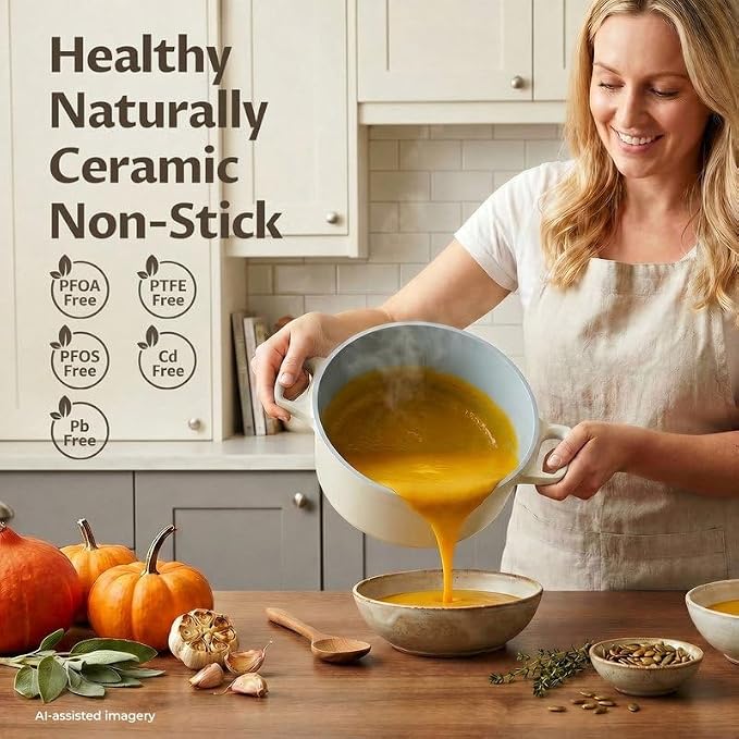 BEZIA 5.7 QT Lightweight Ceramic Nonstick Dutch Oven with Lid, Stock Pot | Versatile Cooking Pot for Soup, Family Stew & Braising, Oven Safe Casserole, Induction Ready, Easy to Clean, for 3-5 People