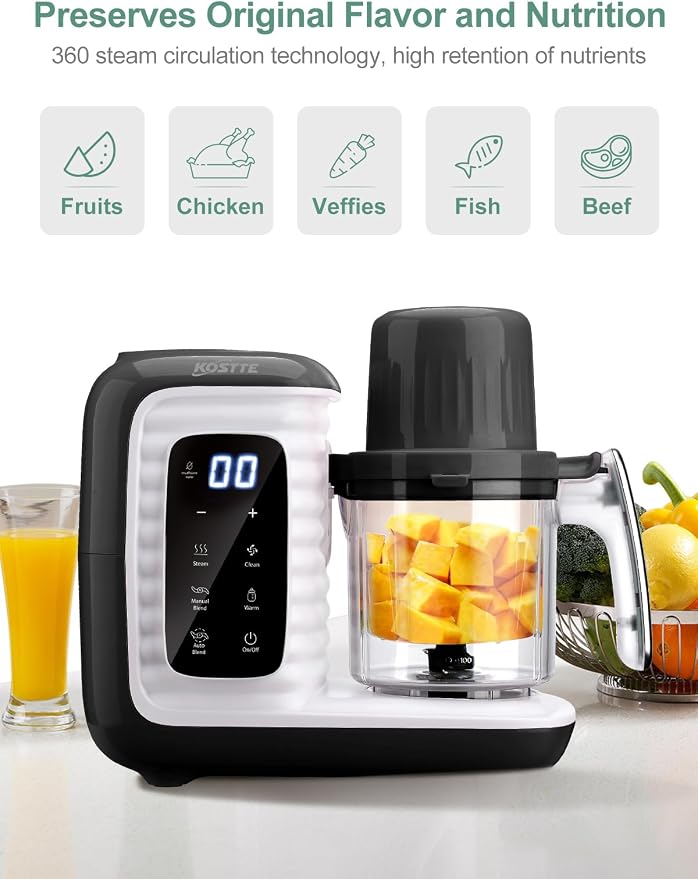 MOMYEASY Baby Food Maker, Food Steamer with Dual-Layer Steam Basket, Black | 5 in 1 Baby Food Processor, Steamer & Blender for Healthy Homemade Baby Food, BPA-free