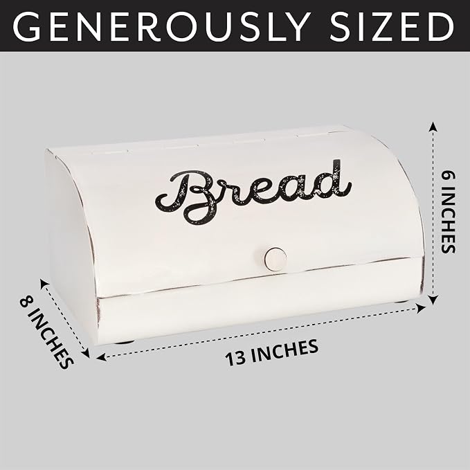AuldHome Design Rustic White Bread Box; Farmhouse Vintage Enamelware Countertop Bread Bin