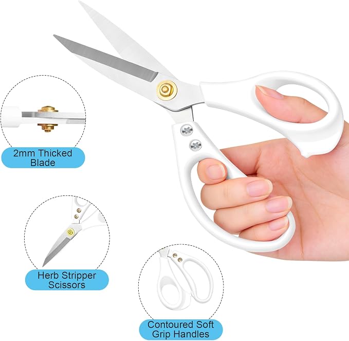All Purpose Kitchen Scissors, Kitchen Shears Heavy Duty - Dishwasher Safe Food Scissors- Multipurpose Cooking Shears for Meat Poultry Food, Herbs, and Fish, Comfort Grip Handles, White