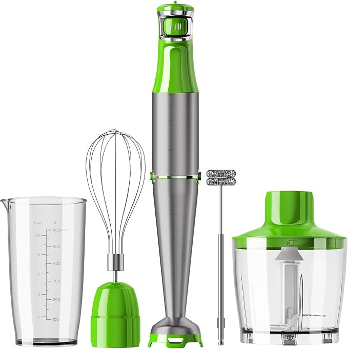 Turelar Immersion Blender Handheld Corded Hand Blenders Set 1100W, Trigger Variable Speed 5 in 1 Stick Emulsifier with Chopper, Whisk and Frother for Soup, Baby Food and Smoothies, Apple Green