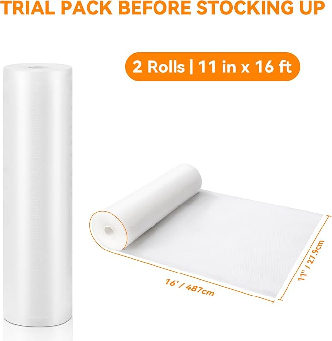 Wevac Vacuum Sealer Bags 11x16 2 rolls, for Food Saver, Suction Channel | Sous Vide, Freezer safe, BPA Free, Commercial Grade, Heavy Duty Vacuum Seal Bag Fit All Vacuum Machine, Meal Prep, Meat, Fish