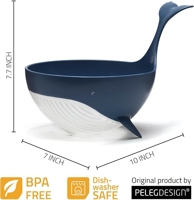 Peleg Design Pastail Medium Pasta Colander – Fun Whale-Shaped Plastic Colander for Draining Pasta, Vegetables, and Fruit. Fun kitchen gadgets. Cute kitchen gift.