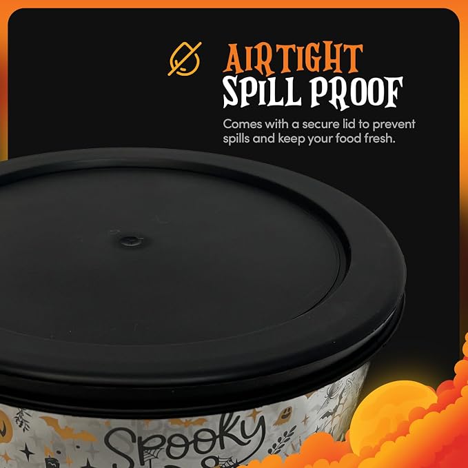 Halloween Glass Food Storage Containers with Lids | Set of 6 (3 Containers + 3 Lids) 2-Cup | Spooky Design, BPA-Free, Microwave & Dishwasher Safe|Perfect for Meal Prep, Snacks & Leftovers