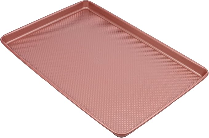 David Burke 17x11 Cookie Sheet – Carbon Steel, PFTE & PFOA Free, Oven Safe, Non-Toxic, Perfect for Baking and Roasting – Rose Gold