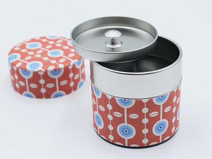 Japanese Pokkan Matcha Coffee Spice Tea Tin Canister Washi Paper Storage with Lid 3.89 oz Capacity (Kururi, S)