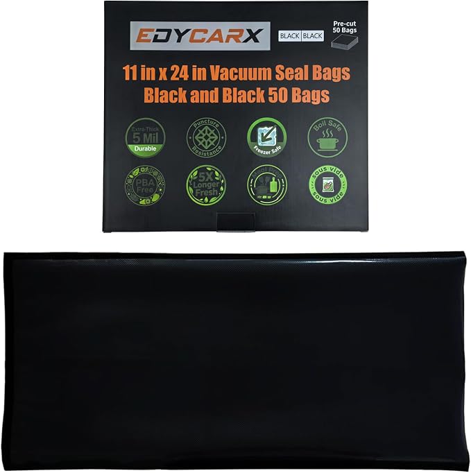 11" x 24" All Black Vacuum Seal Bags, Heavy Duty 5 Mil, 50 Count | Precut Vacuum Sealer Bags for Food Storage, Commercial Grade
