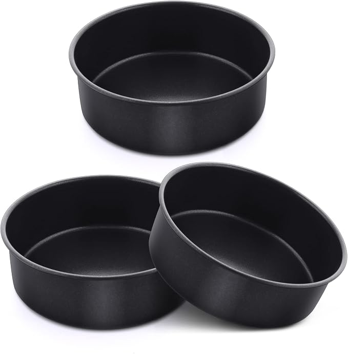 E-far 6 Inch Cake Pans, 3PCS Nonstick Stainless Steel Round Cake Pans | Small Baking Tins for Layer Cakes, Stainless Steel Core & Non-toxic Coating, Straight Side & 2 Inch Deep, Easy Clean