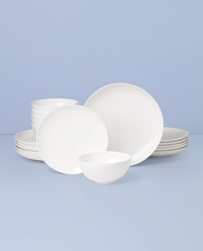 Lenox Studio 1414 Coupe Bone China 18-Piece Dinnerware Set for 6 | dishwasher safe | plates and bowls sets for kitchen and dining | 11 inch plate, dish set, dishes | 3 inch