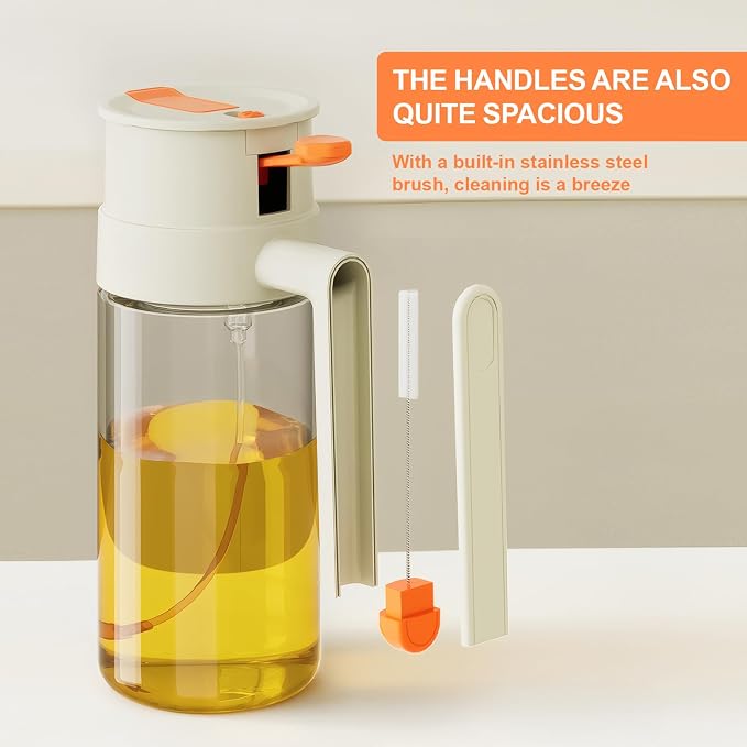 650ml/22oz Oil Sprayer for Cooking, 2 in 1 Glass Olive Oil Sprayer, Food Grade Premium Spray Bottle for Salad, Frying, BBQ 2026 Upgrade (Off-White)