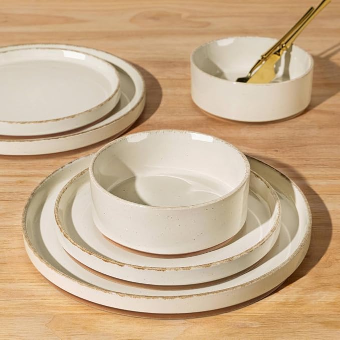 AmorArc Stoneware Dinnerware Sets for 6,18 Pcs Plates and Bowls Set | Handmade Ceramic Dish Set,Dishwasher & Microwave Safe,Scratch Resistant