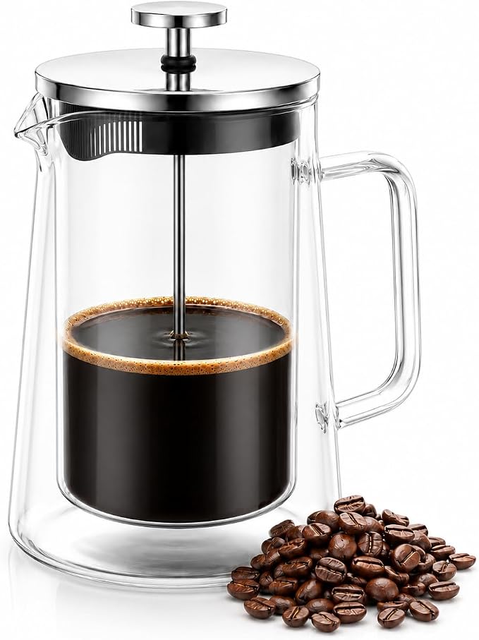 34oz Double Wall Glass French Press Coffee Maker, Borosilicate Glass, Heat Resistant