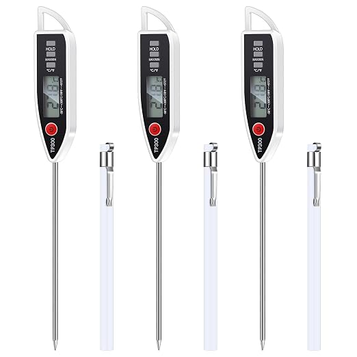 3 Set Digital Food Thermometer Long Probe Instant,White | Waterproof for Water Liquid Candle, Instant Temperature Read for Kitchen BBQ Grill Candy Meat, Foldable Probe Thermometer