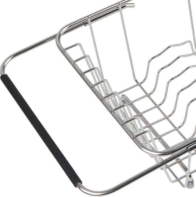 Sink Dish Drainer Rack, Expandable Stainless Steel Dish Drying Rack | 304 Stainless Steel Sink Rack with Utensil Holder, Adjustable 14.96"-20.59", Fits Inside Sink, Holds Up to 7 Upright Utensils