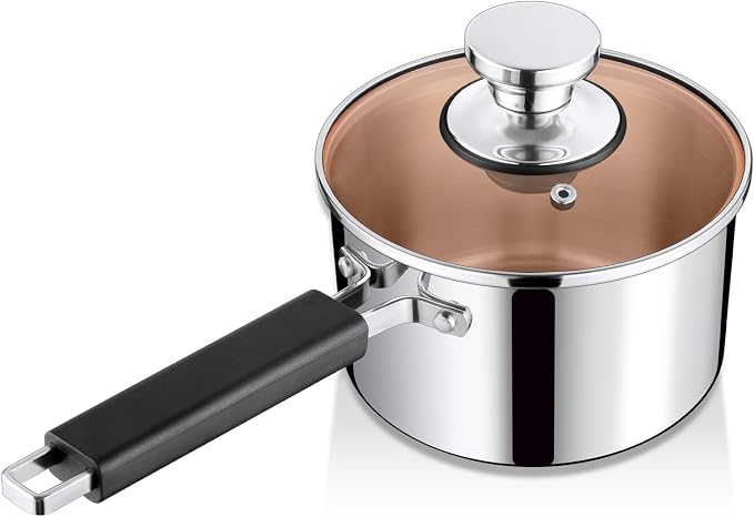 TeamFar Saucepan with Lid, 2 Quart Stainless Steel Tri-Ply Sauce Milk Pan | with Heatproof Handle for Cooking/Boiling/Braising, Fit for All Stoves, Healthy & Heavy Duty, Dishwasher Safe