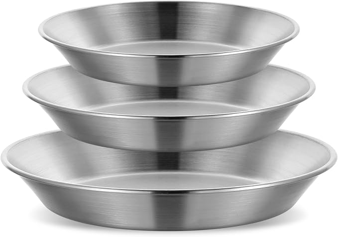 3 Pcs Stainless Steel Pie Pan Set, Pizza Pan Deep Pie Dish Pie Plate Baking Tray Dishes for Pizza Baking Serving Oven Grill, 3 Sizes