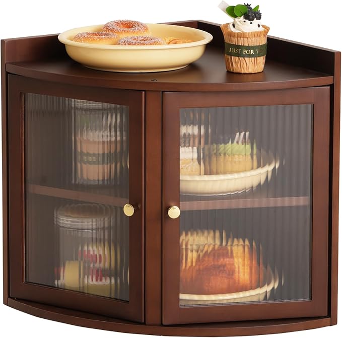Baveke Bread Box for Kitchen Countertop, Corner Bread Box & Bamboo Breadbox, Large Bread Storage with Double Layer, Vintage Storage for Homemade Bread, Rustic Brown