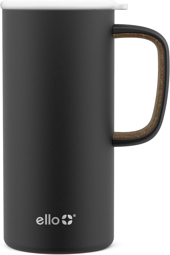 Ello Campy 18oz Insulated Stainless Steel Travel Mug with Handle, Matte Black