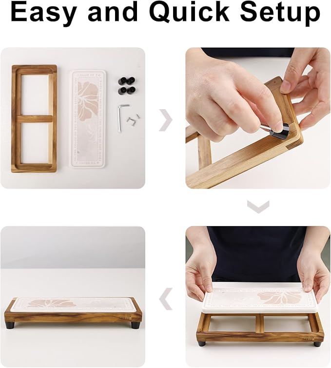HTB Teak Instant Sink Caddy Organizer, Absorbing Stone Bathroom Tray Beige | Teak, Keep Dry, Caddy Organizer, Water Absorbing Stone, Non-Slip, Bathroom, Quick Drying, Warm Beige