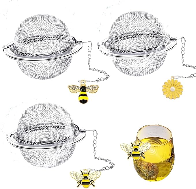 3 Pcs Tea Infusers for Loose Tea Leaf Steeper Tea Balls for Loose Tea Diffusers for Loose Tea Stainless Steel Tea Infuser Loose Leaf Tea Steeper with Metal Pendant (Bee Flower)