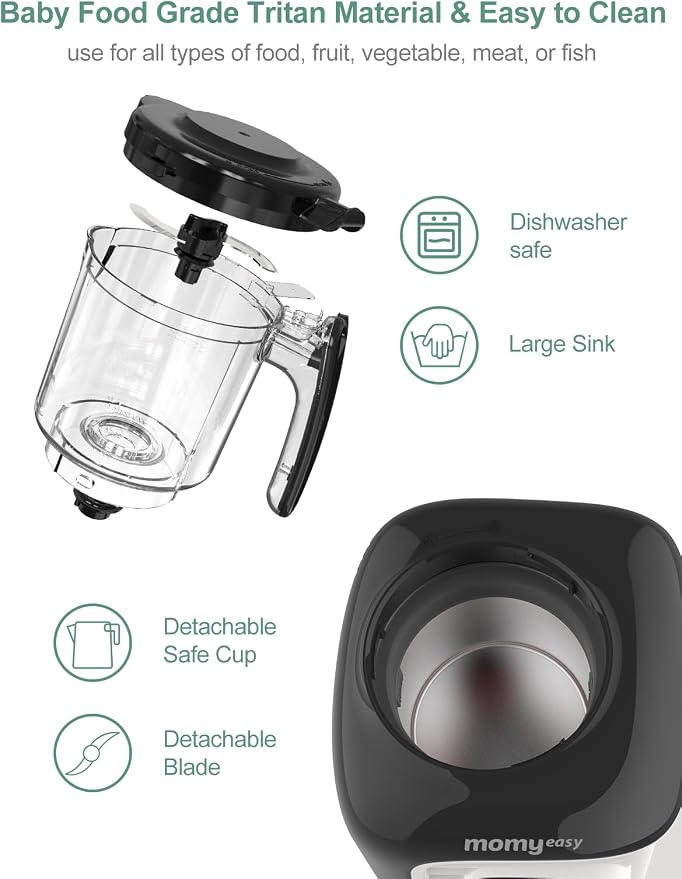 MOMYEASY Baby Food Maker, Food Steamer with Dual-Layer Steam Basket, Black | 5 in 1 Baby Food Processor, Steamer & Blender for Healthy Homemade Baby Food, BPA-free