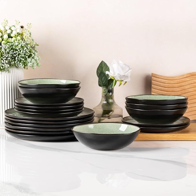 AmorArc Ceramic Dinnerware Sets for 4, 12Pcs Plates and Bowls Sets Dishes | Stoneware Handmade Reactive Glaze Dinner Set, Highly Scratch Resistant | Dishwasher & Microwave Safe Dishware