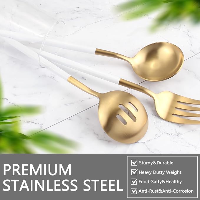 Whitegold Serving Utensils Set, 5pc Stainless Steel Serving Spoons | Serving Spoon,10.3’’,Utensils set for Parties,Buffet Serving Utensils,for Party Banquet,Heavy Duty Flatware,Dishwasher Safe