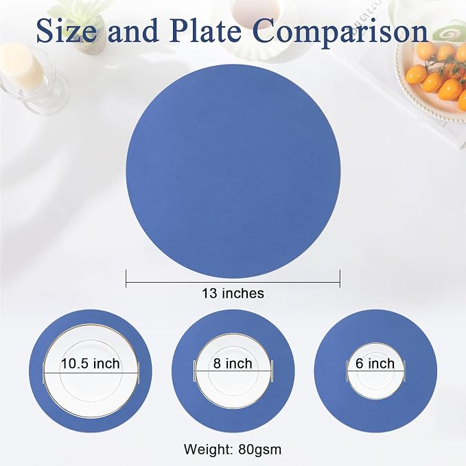 SHACOS 100 pcs Round Paper Placemats Disposable 13 inch Colored Paper Decorative Place Mats for Wedding Birthday Party Bridal Baby Shower Table Decoration, Blue (Pack of 2)