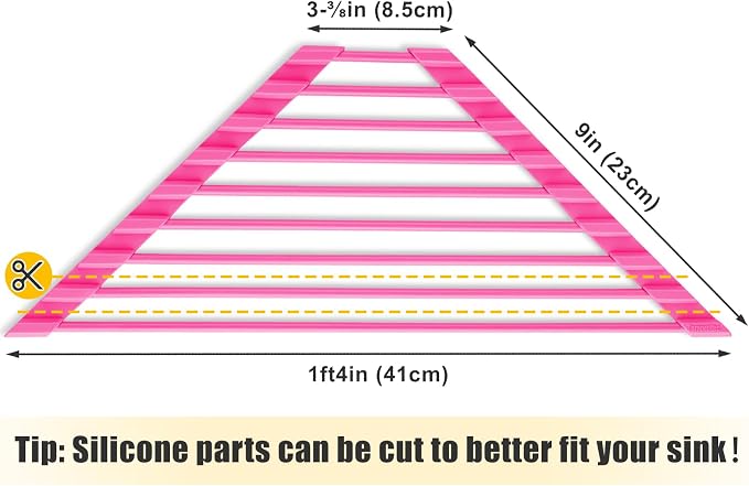 Tomorotec Roll Up Dish Drying Rack with Silicone Coating, Hot Pink | 304 Stainless Steel with BPA-Free Silicone, Triangle Design Maximizes Sink Corner Space, Fits Compact Kitchens And RVs