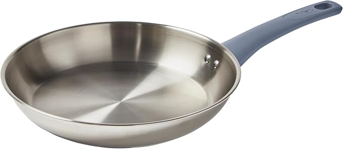 T-fal Essentials Stainless Steel Frying Pan, 10.5 in Induction Skillet | Oven safe to 350 F, Even heat base prevents hot spots, Dishwasher safe, Ergonomic ocean blue handle, Sears steaks and fillets